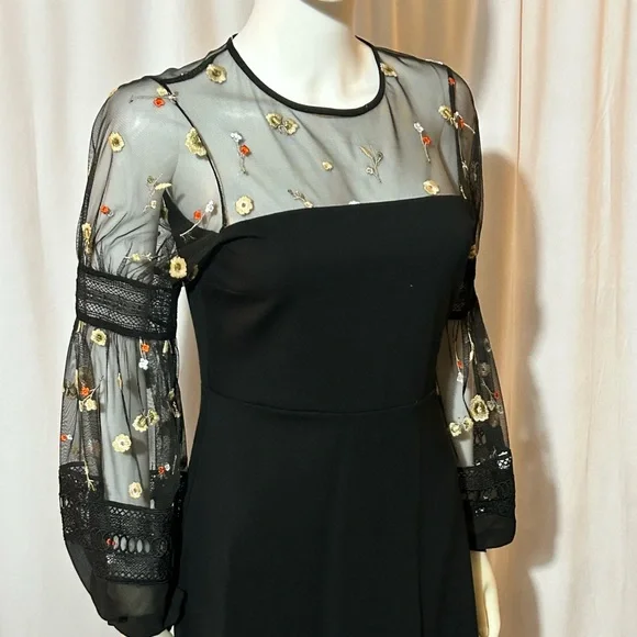 green emerald velvet dress Red Embroidered Balloon Sleeve Mini Dress Small